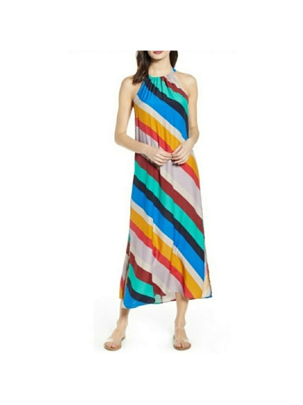 Ten Sixty Sherman Striped Halter Maxi Lightweight Summer Dress Women’s Medium